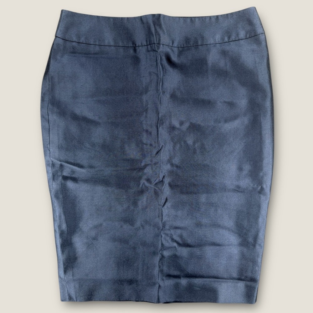 Armani Collezioni Silk Cotton Pencil Skirt Blue Grey Size 2 IT 38 Luxe Career